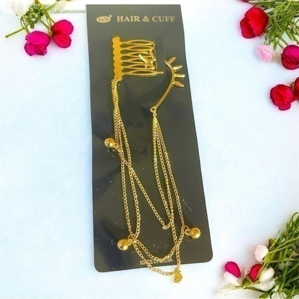 Elegant Gold Chain Hair & Cuff Accessory with Charming Orbs - Brand New